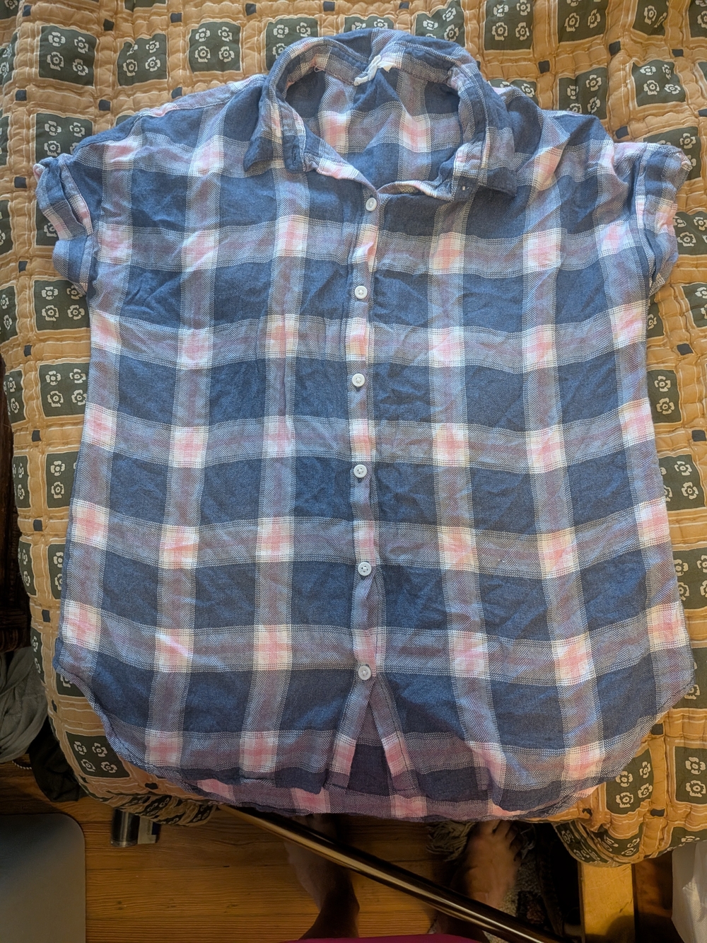 beachlunchlounge Blue Plaid Short-Sleeve Button-Up Shirt